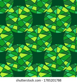 Seamless pattern with mosaic circles. Abstract green background with geometric elements. Design for wrappers, fabrics, packaging. Vector illustration