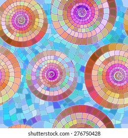 Seamless pattern with mosaic colored spirals.