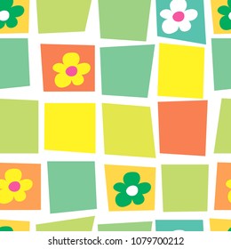 Seamless pattern. Mosaic. Floral. Gentle cartoon background. Patchwork. Vector.