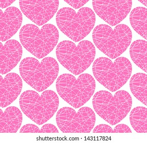 Seamless pattern with mosaic hearts. Decorative scribble texture