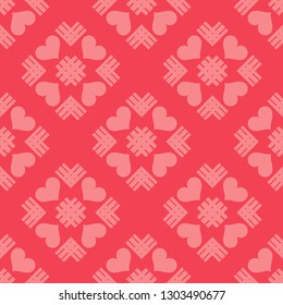 Seamless pattern. Mosaic of hearts and stripes. Valentine's day. Vector illustration. Can be used for wallpaper, textile, invitation card, web page background.