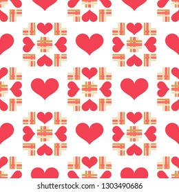 Seamless pattern. Mosaic of hearts and stripes. Valentine's day. Vector illustration. Can be used for wallpaper, textile, invitation card, web page background.