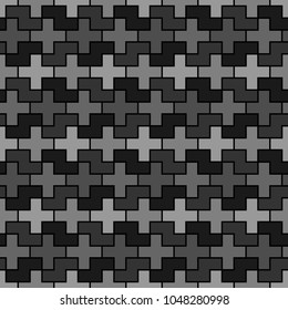 Seamless pattern with mosaic ornament. Repeated puzzle figures and crosses background. Logic game motif. Tile wallpaper. Digital paper for page fills, web designing, textile print. Vector illustration