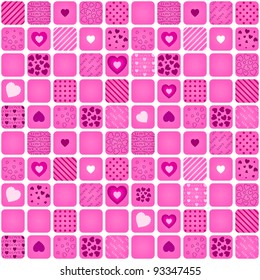 Seamless pattern mosaic with pink heart. Vector valentine illustration.
