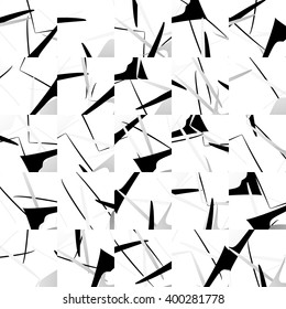 Seamless pattern with mosaic of random shapes. Geometric monochrome mosaic background, pattern.