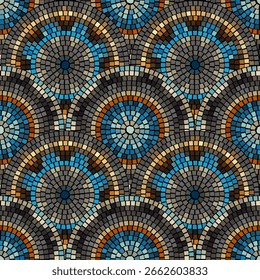 Seamless pattern with mosaic tiles, editable template. Ancient mosaic ceramic tile pattern. Vector illustration graphic mosaic