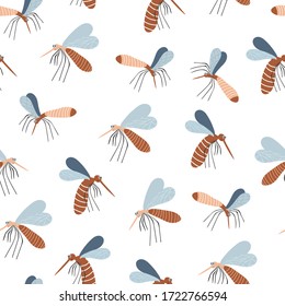 Seamless pattern with moscuito. Cute cartoon baby background. Wallpaper, print, packaging, paper, textile design. flat Vector illustration.