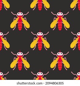 seamless pattern with moscuito, cute cartoon baby background, childish wallpaper with insect, flat design, vector illustration