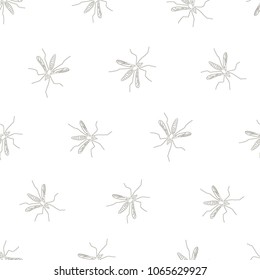 Seamless pattern of mosquito. Isolated background. Vector illustration. Use for textile, wallpaper, card, wrapping. Hand drawing