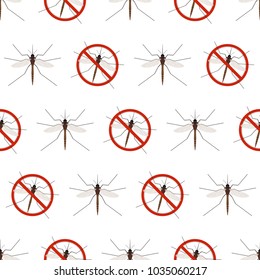 Seamless pattern of mosquito warning sign isolated on white background. Anti gnat symbol in flat style. Vector illustration of insects.