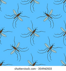 Seamless pattern with mosquito.Culex pipiens. hand-drawn mosquito. Vector illustration