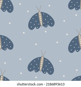 Seamless pattern with moth in boho style. Vector illustration