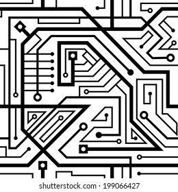 seamless pattern, motherboard, interlacing wires black and white background