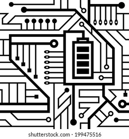 seamless pattern, motherboard, interlacing wires black and white background