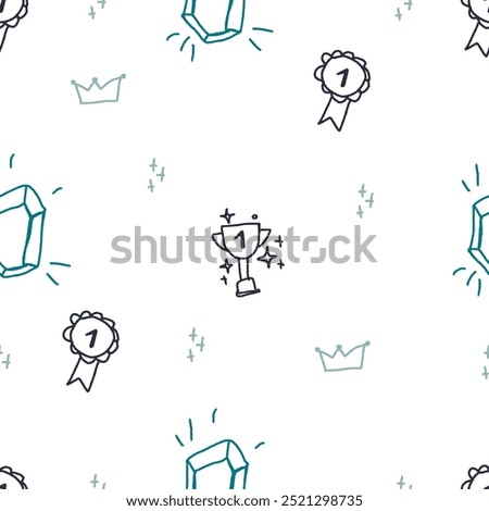 Seamless pattern for Mother's Day. cup, medal, diamond and crown. Template for Notebook covers, for wallpapers, textile, wrapping package. Doodle vector art. Childish naive art