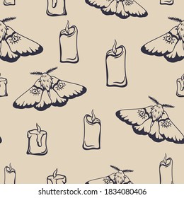 Seamless pattern with moths and candles