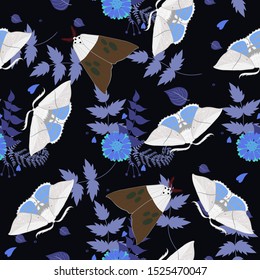 Seamless pattern with moths. For fabric, wallpaper, wrapping paper.