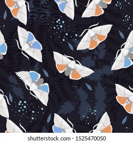 Seamless pattern with moths. For fabric, wallpaper, wrapping paper.