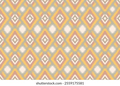 seamless pattern. Motif ethnic ikat seamless textile illustration, Soft Geometric Diamond Pattern with Pastel Yellow and Orange Accents. print striped ornament floral, pattern, design for wrapping.