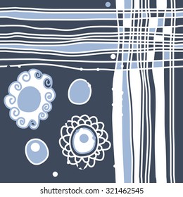Seamless pattern of  motif with intersection, spirals, ellipses, waves,  stripes, spots, hole, doodles. Hand drawn.