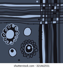 Seamless pattern of  motif with intersection, spirals, ellipses, waves,  stripes, spots, hole, doodles. Hand drawn.