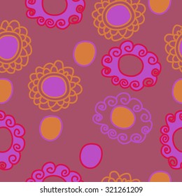 Seamless pattern of  motif with spirals, bagels, waves. Stripes,hole,spots,doodles, hand drawn.