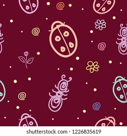 Seamless pattern with motifs of various insects, butterflies, beetles and ants