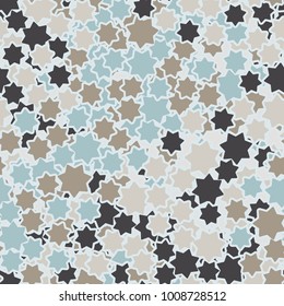 Seamless pattern. Motley camouflage from the chaos of the seven-pointed stars.