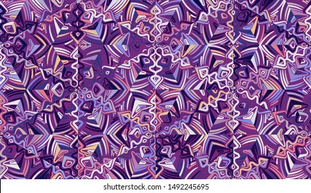 Seamless pattern. Motley texture. Chaos of color. Snowflakes arranged in a honeycomb. A lot of colors.
