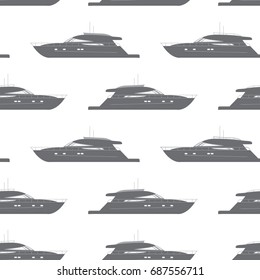 Seamless pattern with motor yachts in flat style a vector.
 Motor boats for voyages. A design concept for packing paper and fabrics and backgrounds of the websites and banners.
