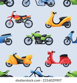 Seamless Pattern With Motorcycles. Energetic And Dynamic Design Showcasing Various Motorcycles In A Repeating Tile