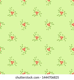 Seamless pattern. Mountain ash and viburnum. Vector red berries. Kid's fashion print. Design elements for textile or clothes. Hand drawn doodle repeating delicacies. Cute backgrounds