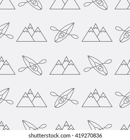 Seamless pattern with mountain and canoes.