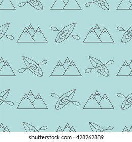 Seamless pattern with mountain and canoes.