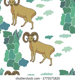 Seamless pattern Mountain goat, mountains. eps10 vector stock illustration. 