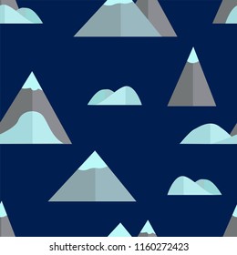 Seamless pattern with mountain on the dark blue background. Vector illustration