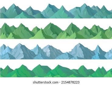 Patrón de montaña sin foco. Un paisaje rocoso de silueta. Fondo del juego vectorial con parte superior alpina. 