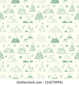 Seamless pattern with mountains and stars. Can be used for wallpaper, pattern fills, textile, web page background, surface textures