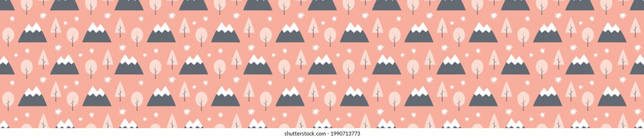 Seamless pattern with mountains, trees and stars