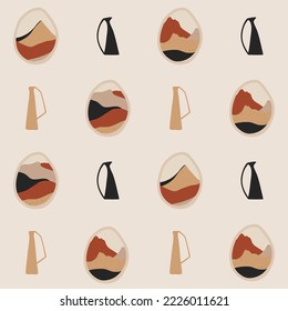 Seamless pattern. Mountains and vases. Boho style.