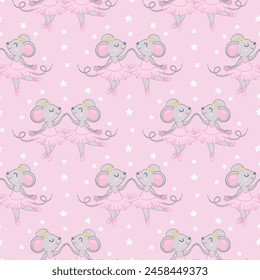 seamless pattern mouse ballerina. cute pattern for children's textiles a mouse in a skirt and crown is dancing. minimalistic pattern for children's textiles, printing, wallpaper.