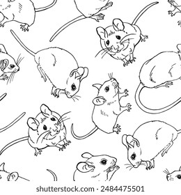 Seamless pattern with mouse. Hand drawn vector illustration.