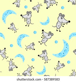 seamless pattern with a mouse and the moon