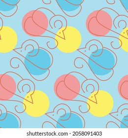 Seamless pattern with mouse silhouette and colored circle. Design for fabric, textile, wrapping paper, wallpaper, background