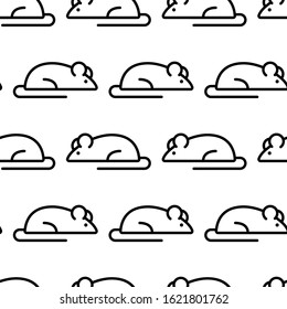 Seamless pattern with mouses, black and white line art. Vector illustration