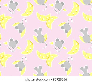 Seamless pattern with mouses and cheese