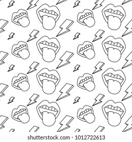 seamless pattern mouth tongue out rock and roll retro