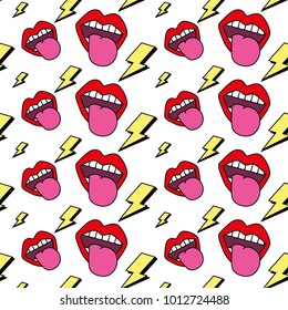 seamless pattern mouth tongue out rock and roll retro
