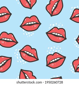 Seamless pattern mouths background on blue