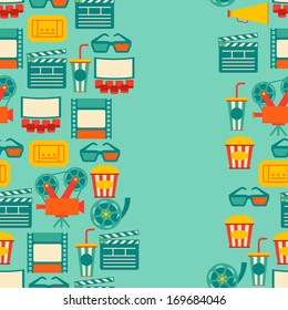 Seamless pattern of movie elements and cinema icons.